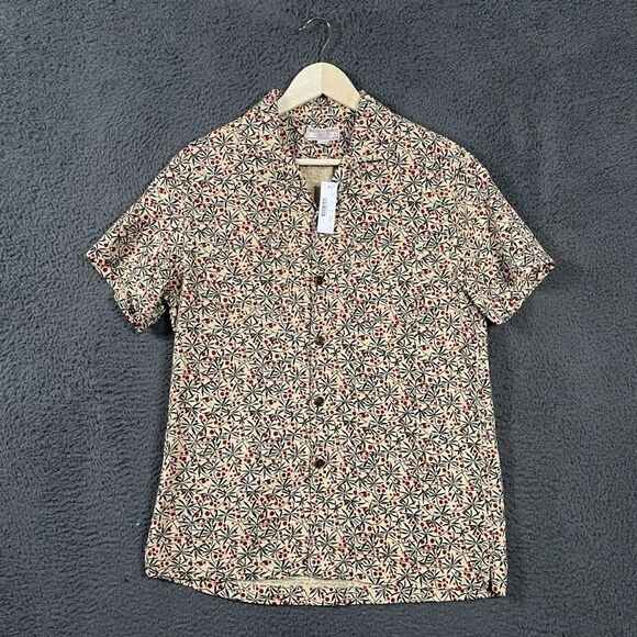 Wallace & Barnes Shirt Mens Small Beige Floral All Over Print Camp Loop Collar - Picture 1 of 12
